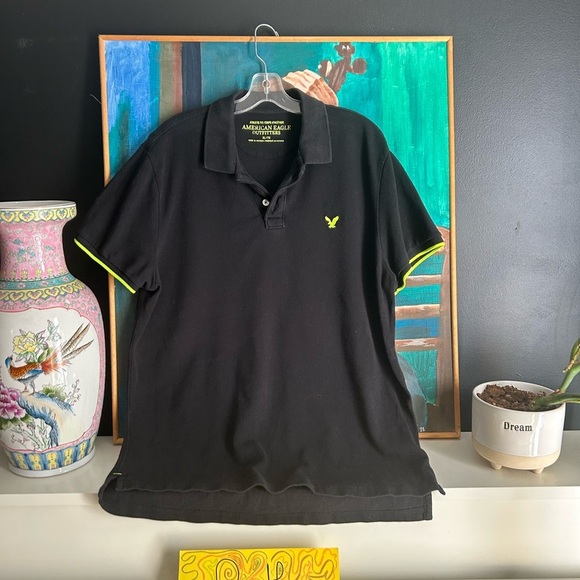 American Eagle Outfitters Black Polo with Bright Green Highlights XL - Picture 13 of 16